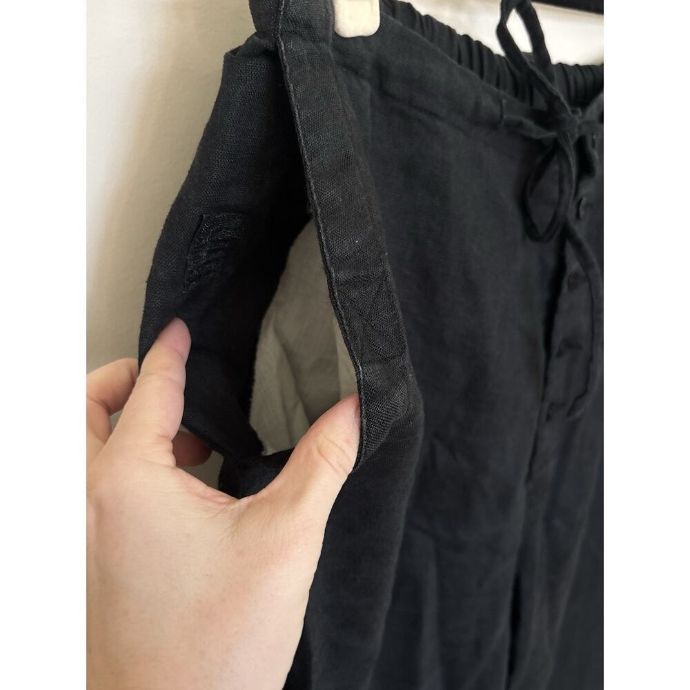 100% Linen Wide Leg Pants Women 14W Tall Black Comfort Quiet Luxury Lagenlook - Picture 3 of 12